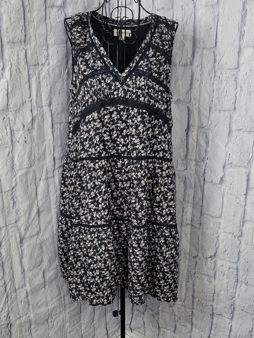 Lucky Brand Floral Tiered Mini Boho‎ V-Neck Dress Oversized Small